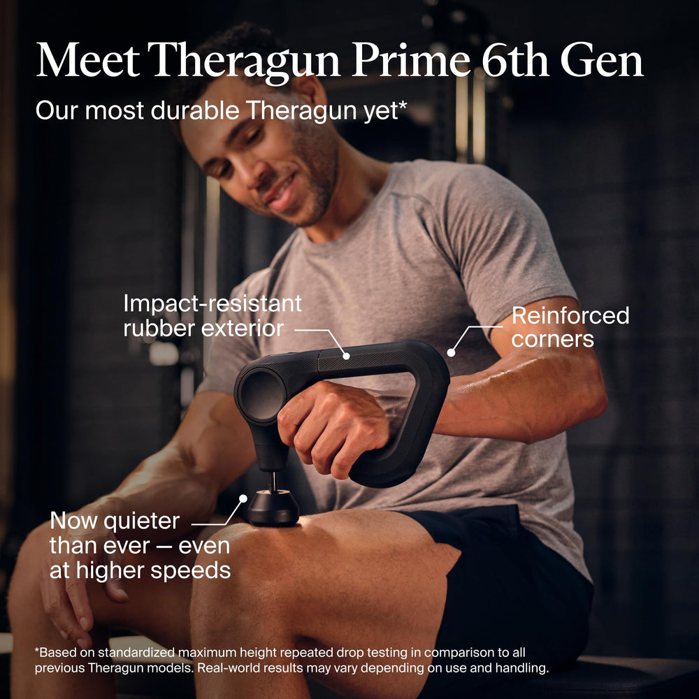 TheraGun Prime agarre triangular detalle que facilita alcance y ergonomía