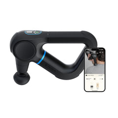 TheraGun Prime frontal negro mostrando diseño robusto y ventaja de durabilidad