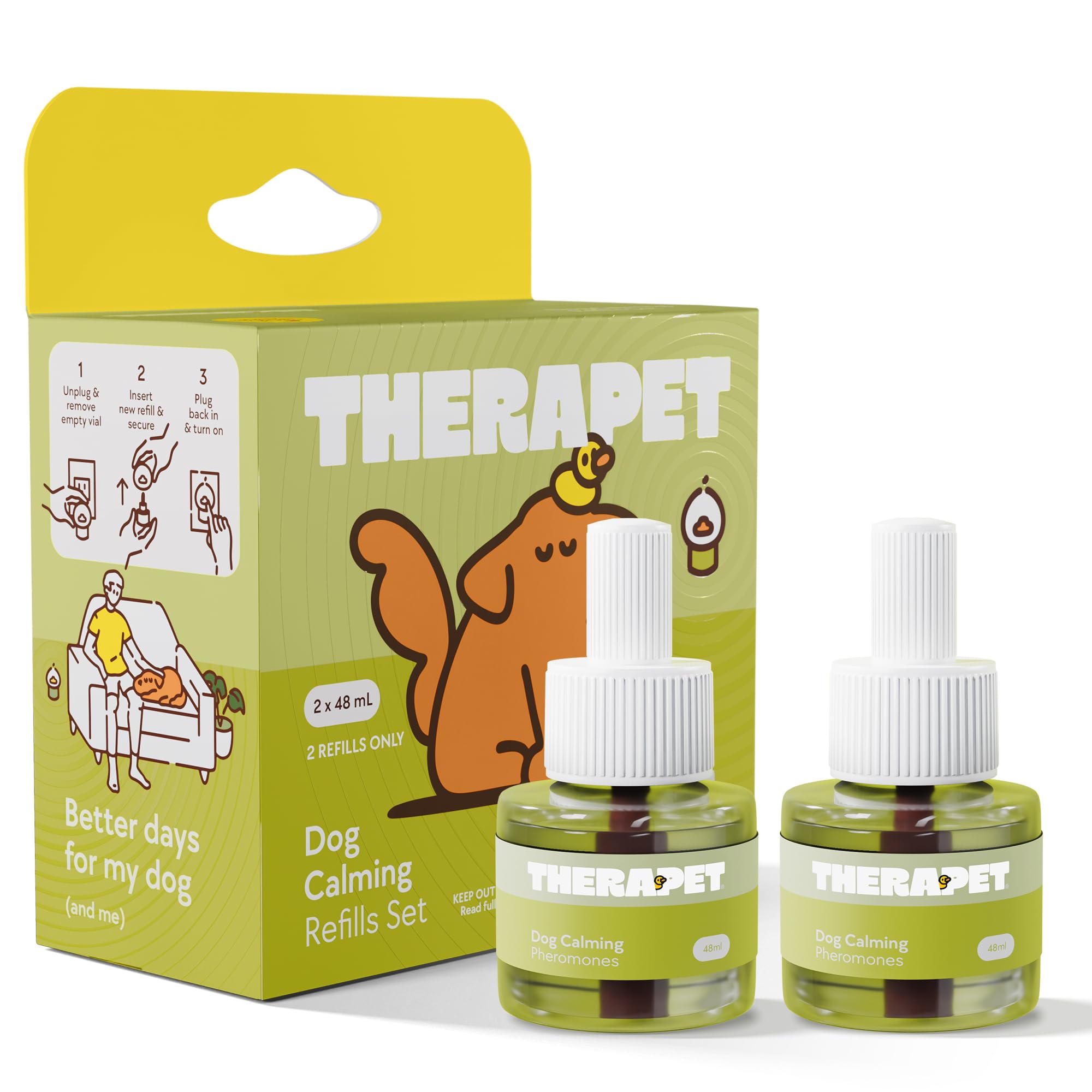 TheraPet MD vista frontal del paquete de recargas, tranquilidad continua