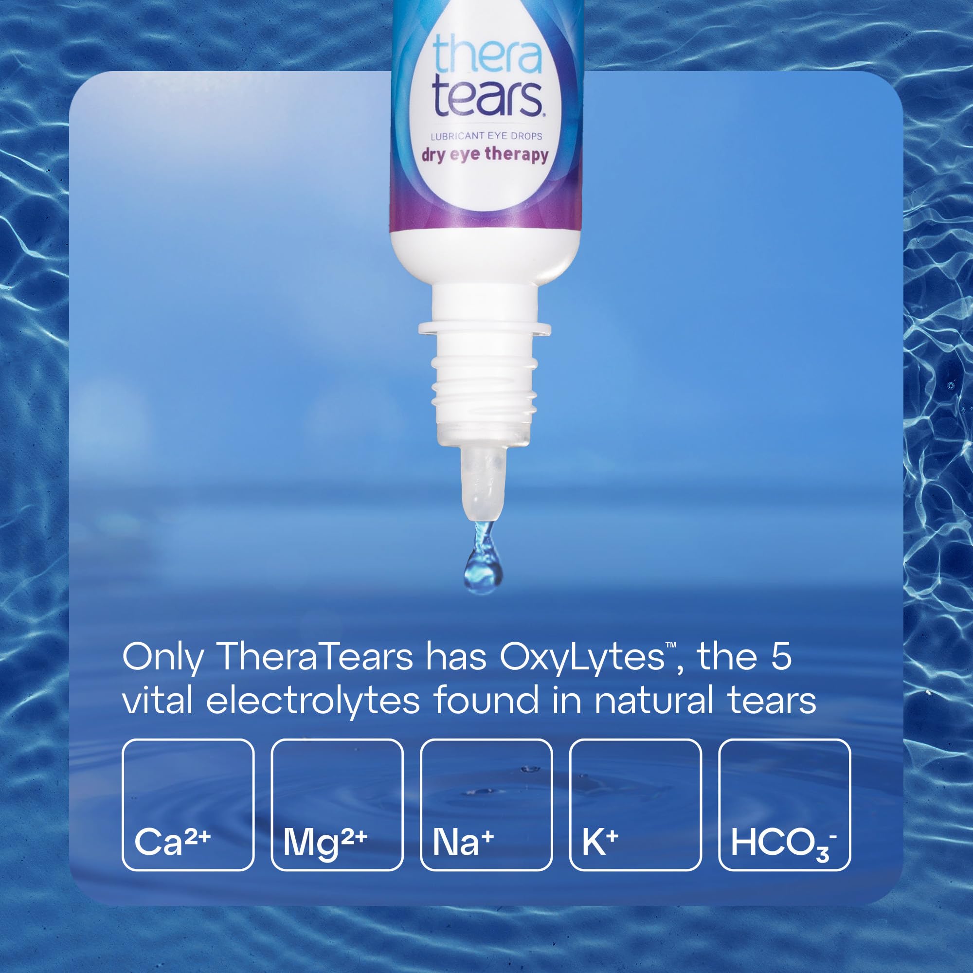 TheraTears gota en macro que ilustra hidratación y textura ligera