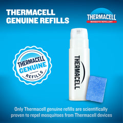 Thermacell repeler en uso sobre mesa exterior para cenas sin mosquitos