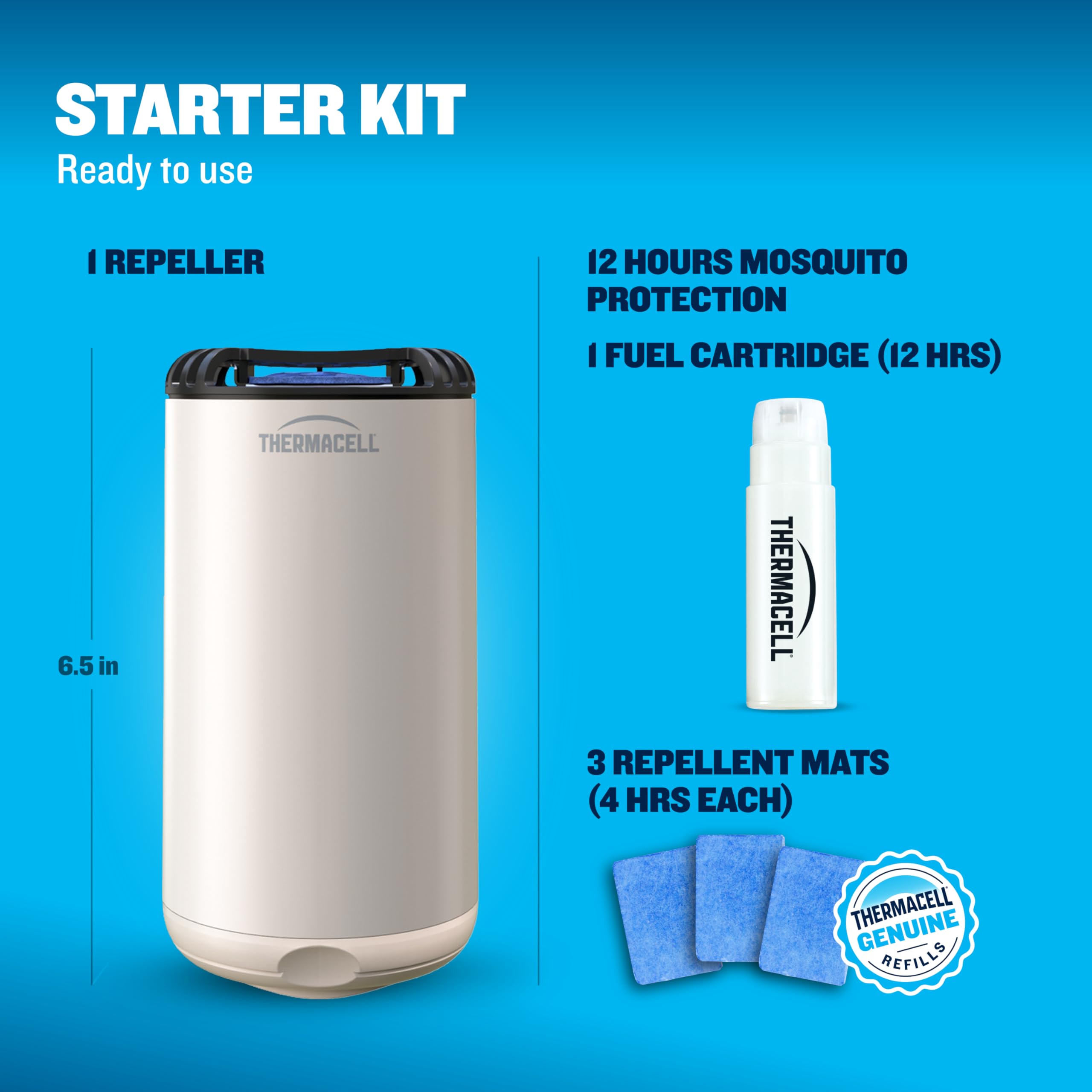 Thermacell etiqueta con instrucciones y certificaciones claras y legibles