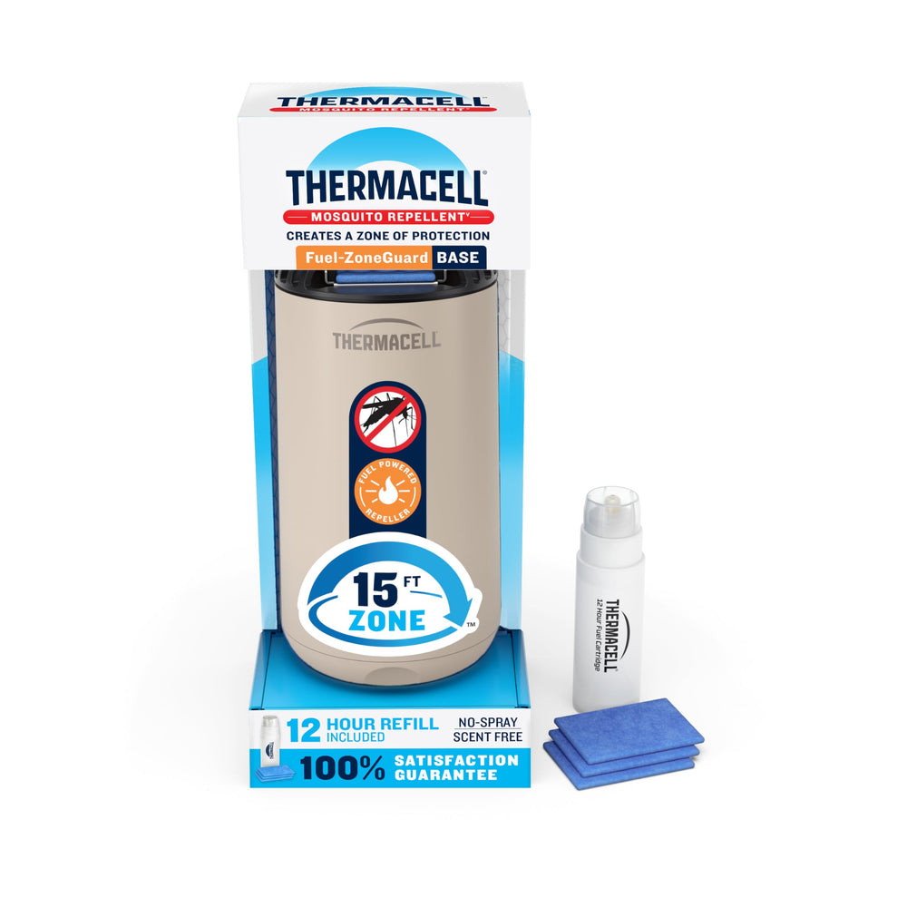 Thermacell vista frontal del repeler mostrando diseño Linen y uso cómodo