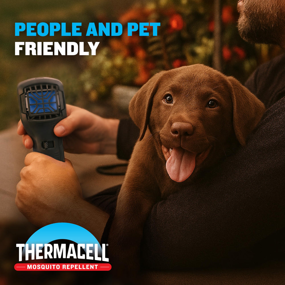 Thermacell in campsite scene providing silent scent-free protection for campers