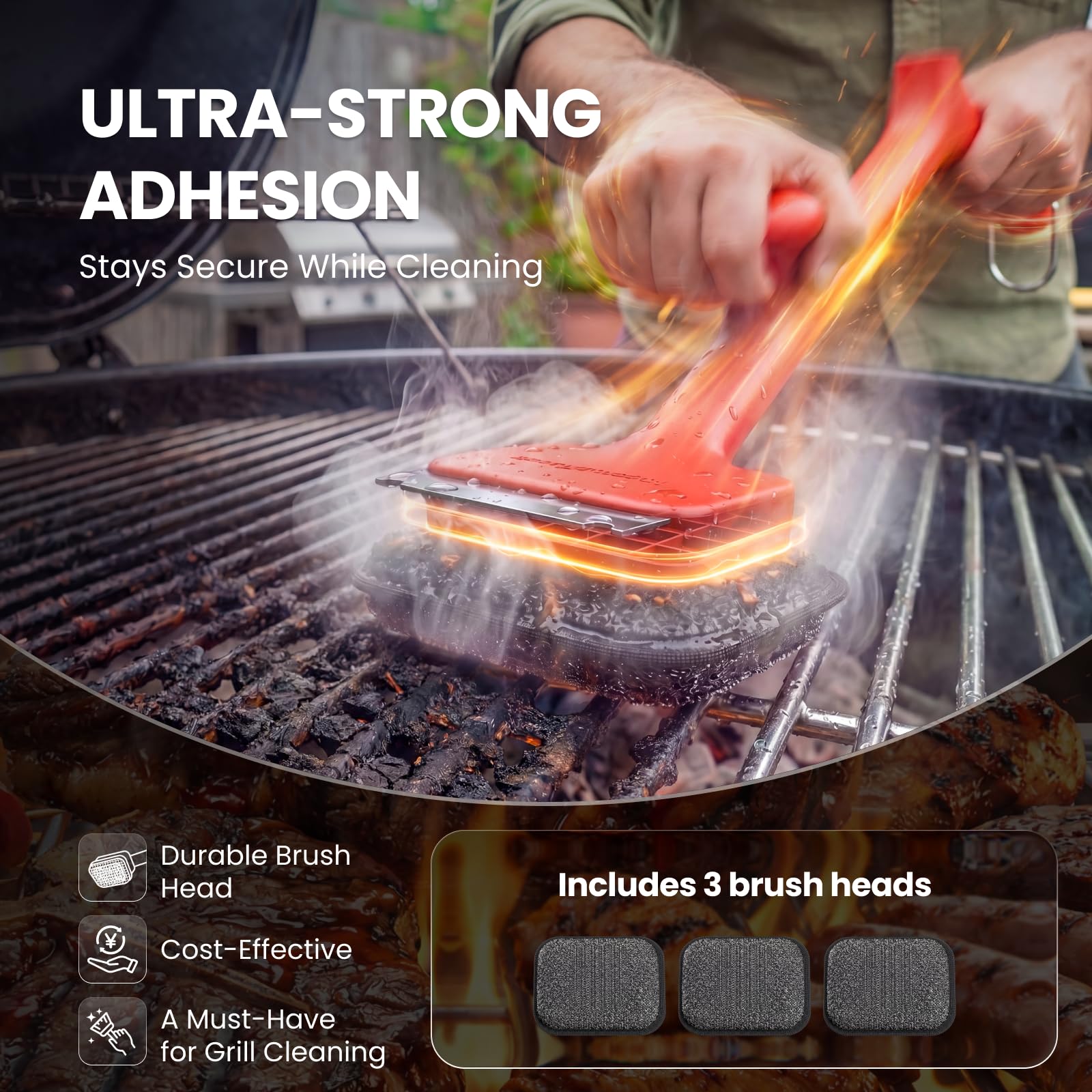 ThermoMaven cleaning cast iron pan, safe non-scratch grease removal