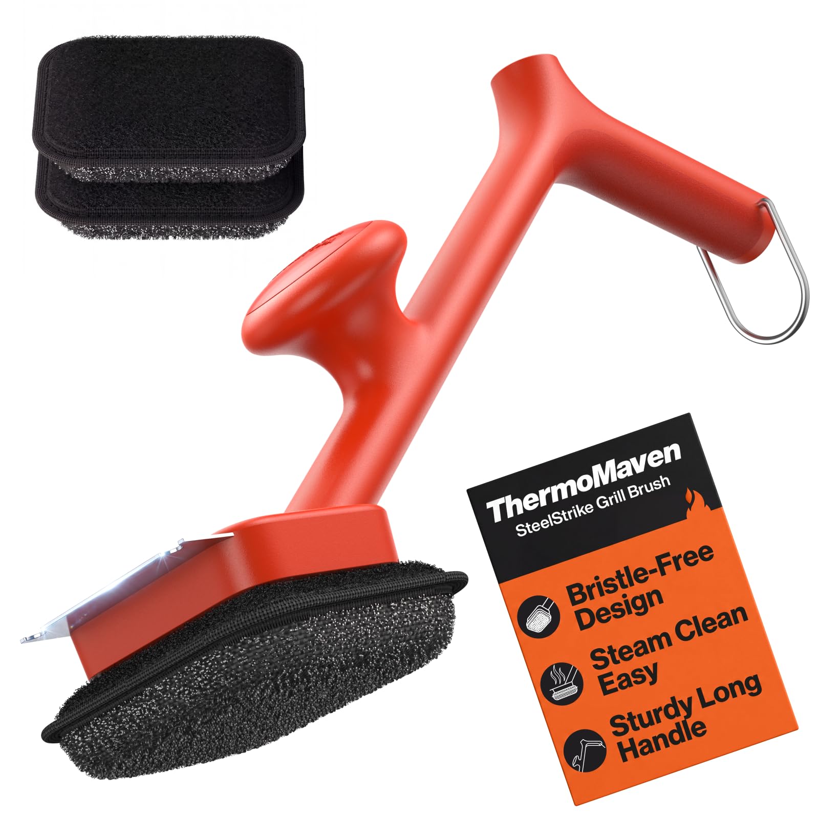 ThermoMaven front view showing brush and accessories, safe cleaning benefit