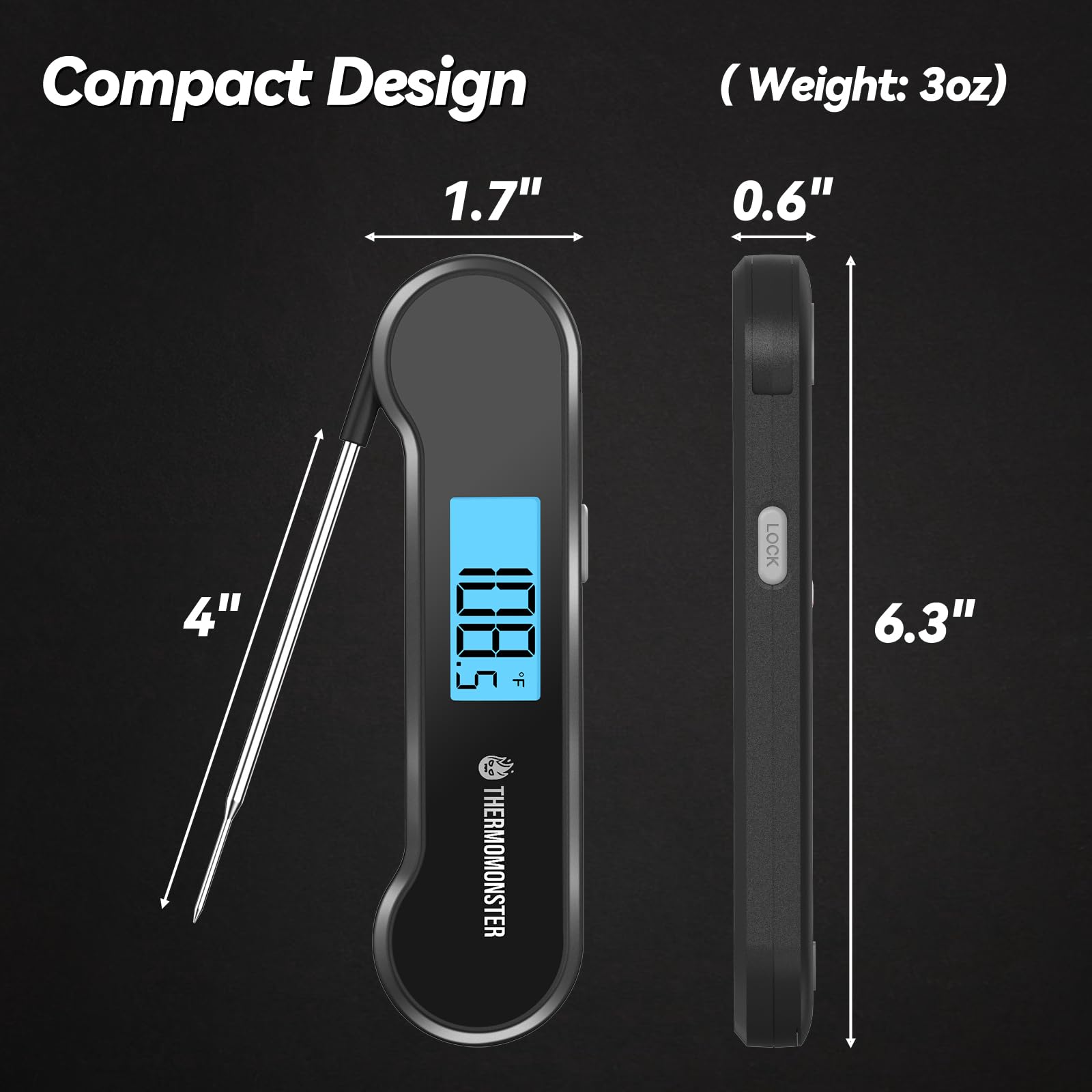 ThermoMonster pantalla LCD auto flip brillante legible en la noche