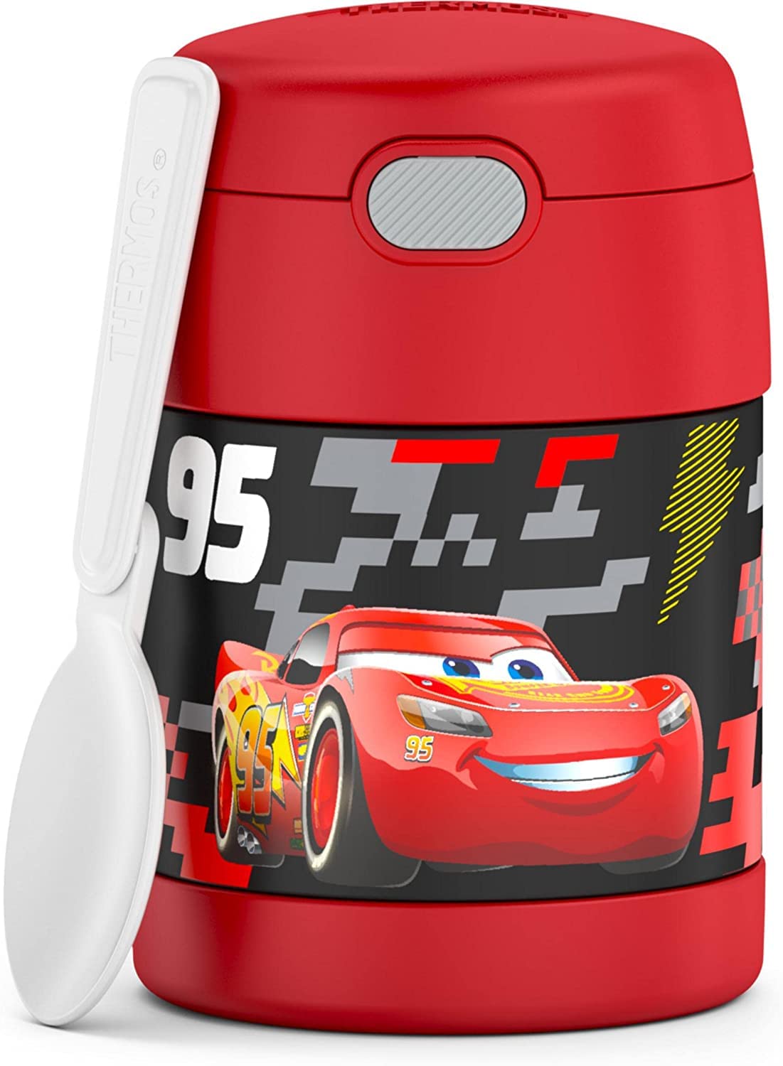 THERMOS FUNtainer Cars frente del envase mostrando diseño y tamaño práctico