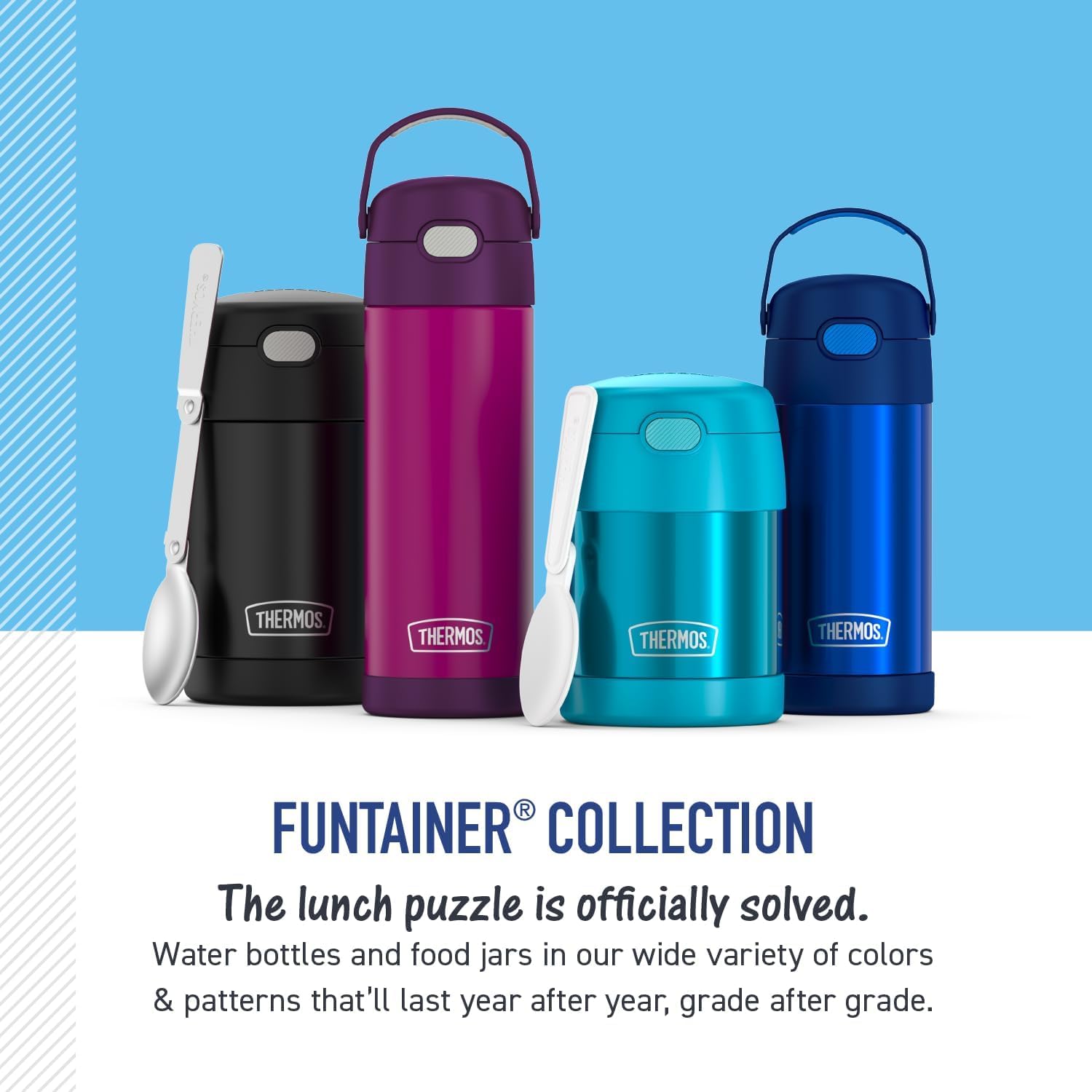 Comparación de tamaño THERMOS FUNtainer 16oz mostrando su portabilidad