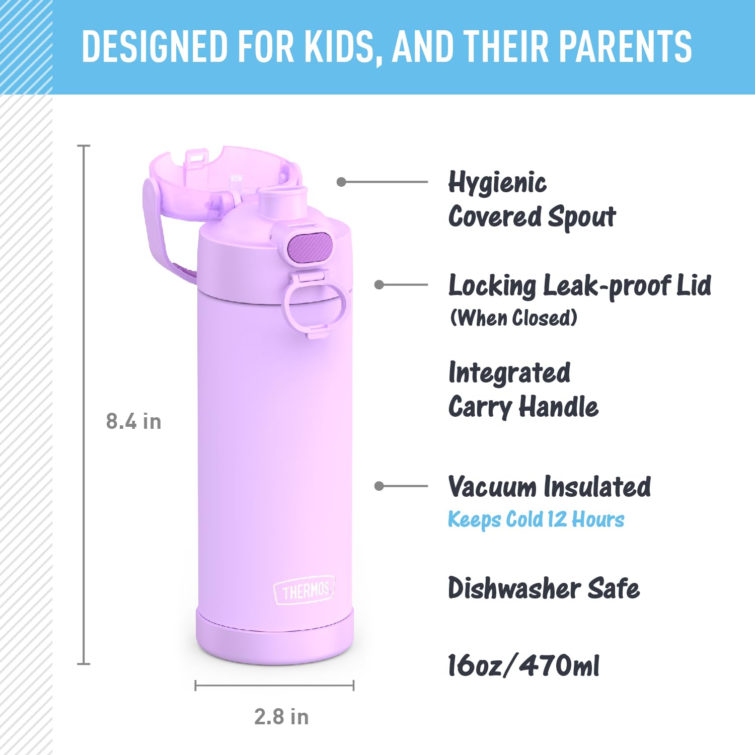 THERMOS FUNtainer boquilla con tapa que protege higiene y facilita sorbos