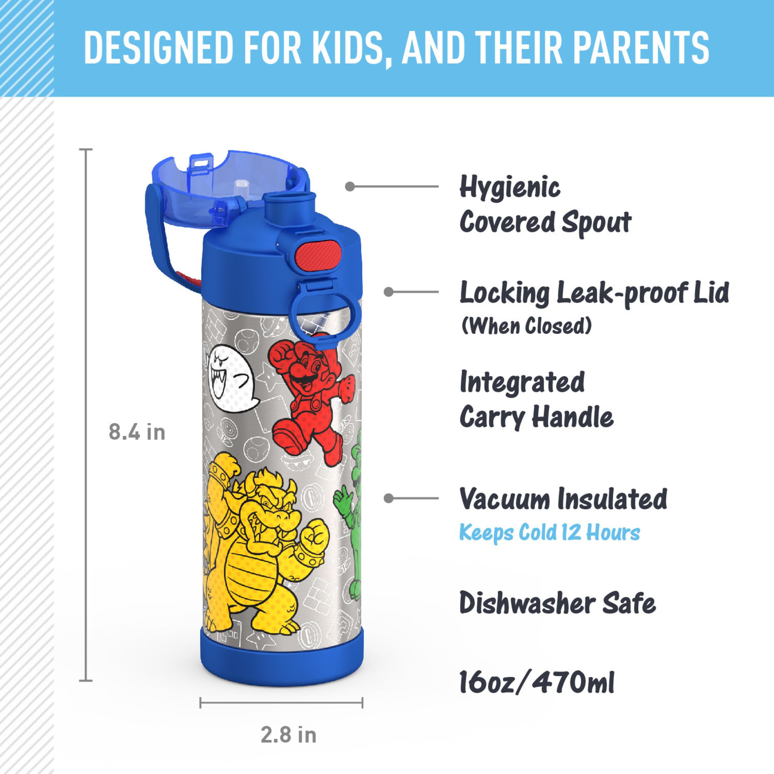 THERMOS FUNtainer detalle de pico cubierto de fácil apertura, higiene mejorada