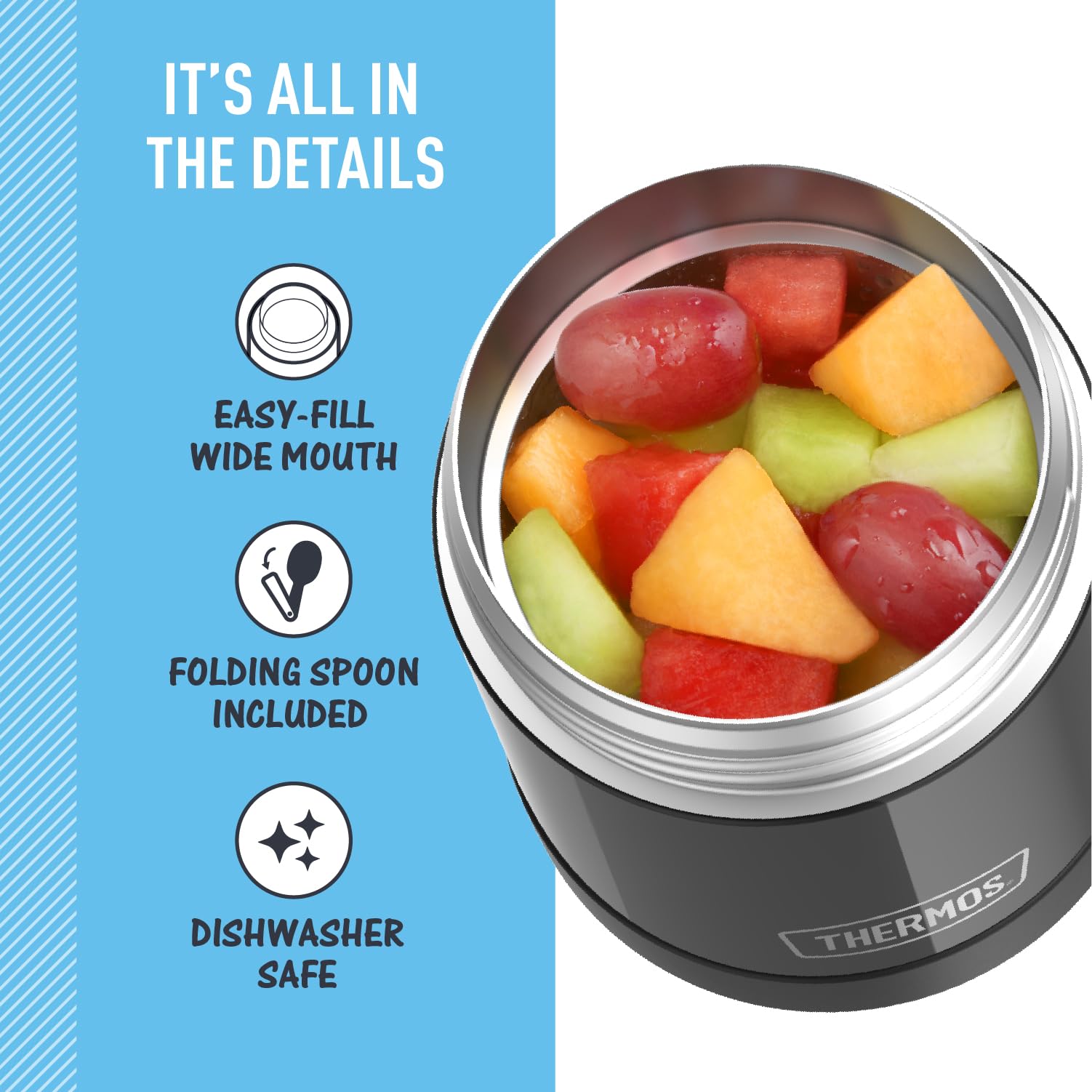 THERMOS FUNtainer dentro de una lonchera demostrando portabilidad y conveniencia
