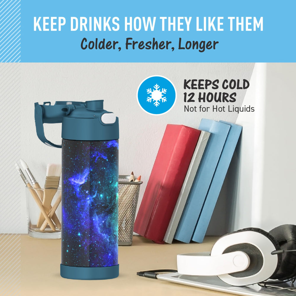 THERMOS FUNtainer colocada en bolsillo lateral de mochila para colegio