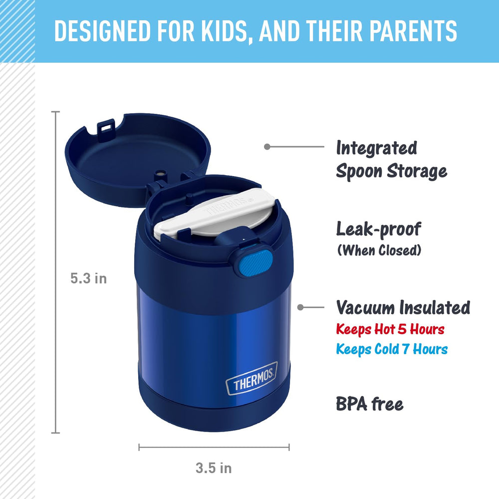 THERMOS FUNtainer con tapa abierta y cuchara plegable lista para usar