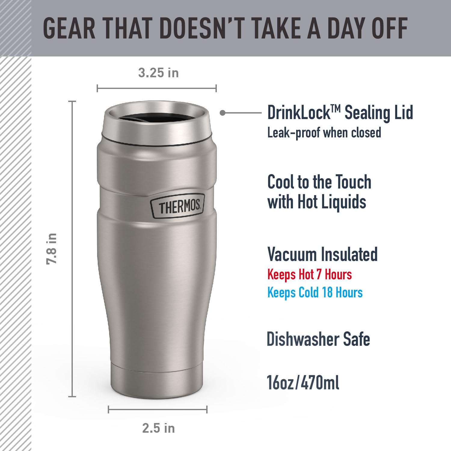 THERMOS tapa DRINKLOCK cerrada mostrando seguridad contra derrames