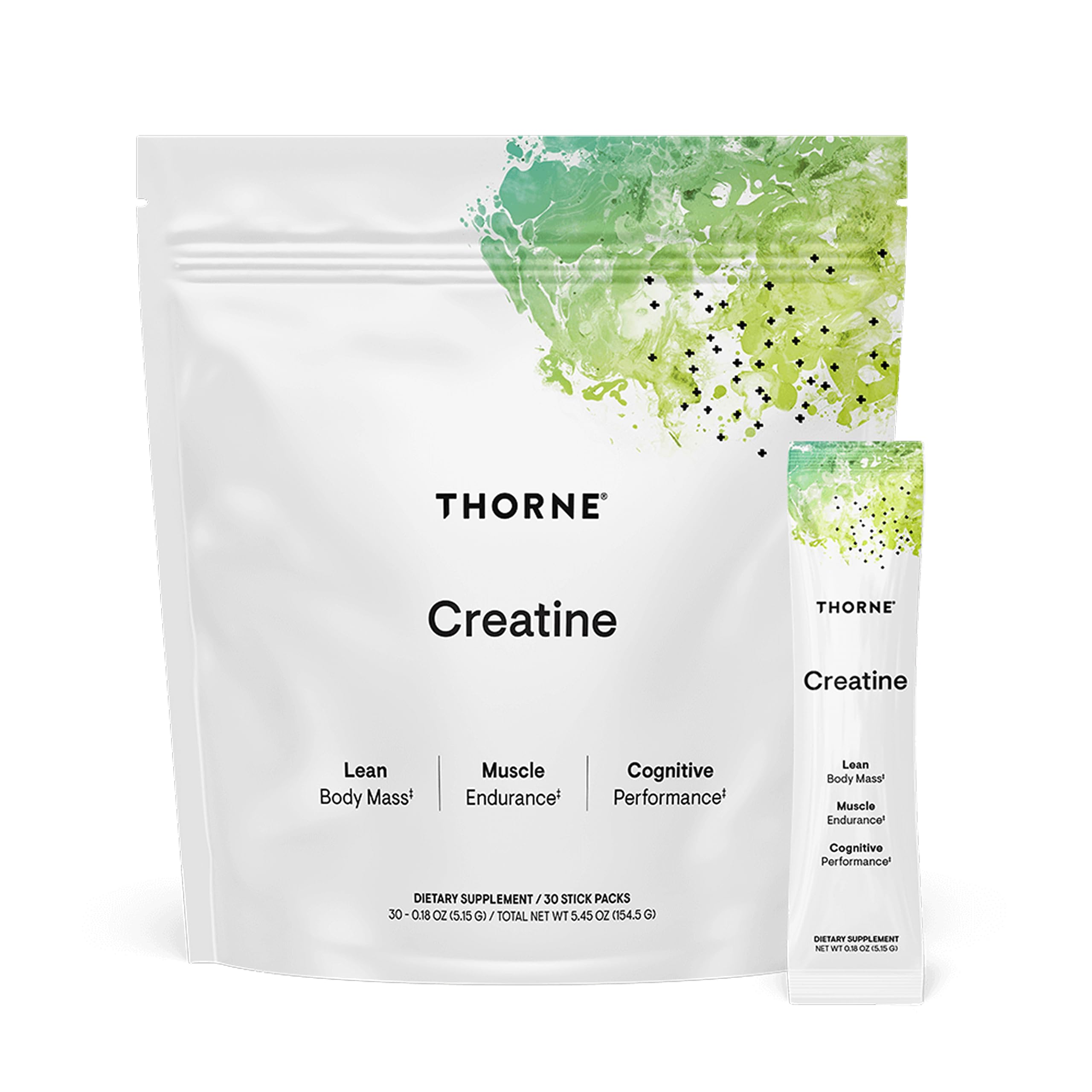 THORNE frasco de creatina al frente mostrando diseño y cantidad