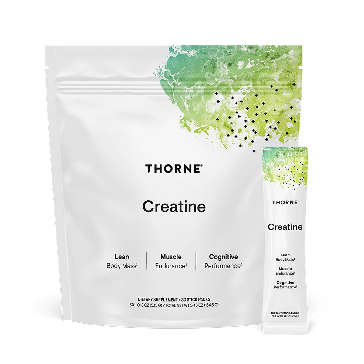 THORNE frasco de creatina al frente mostrando diseño y cantidad