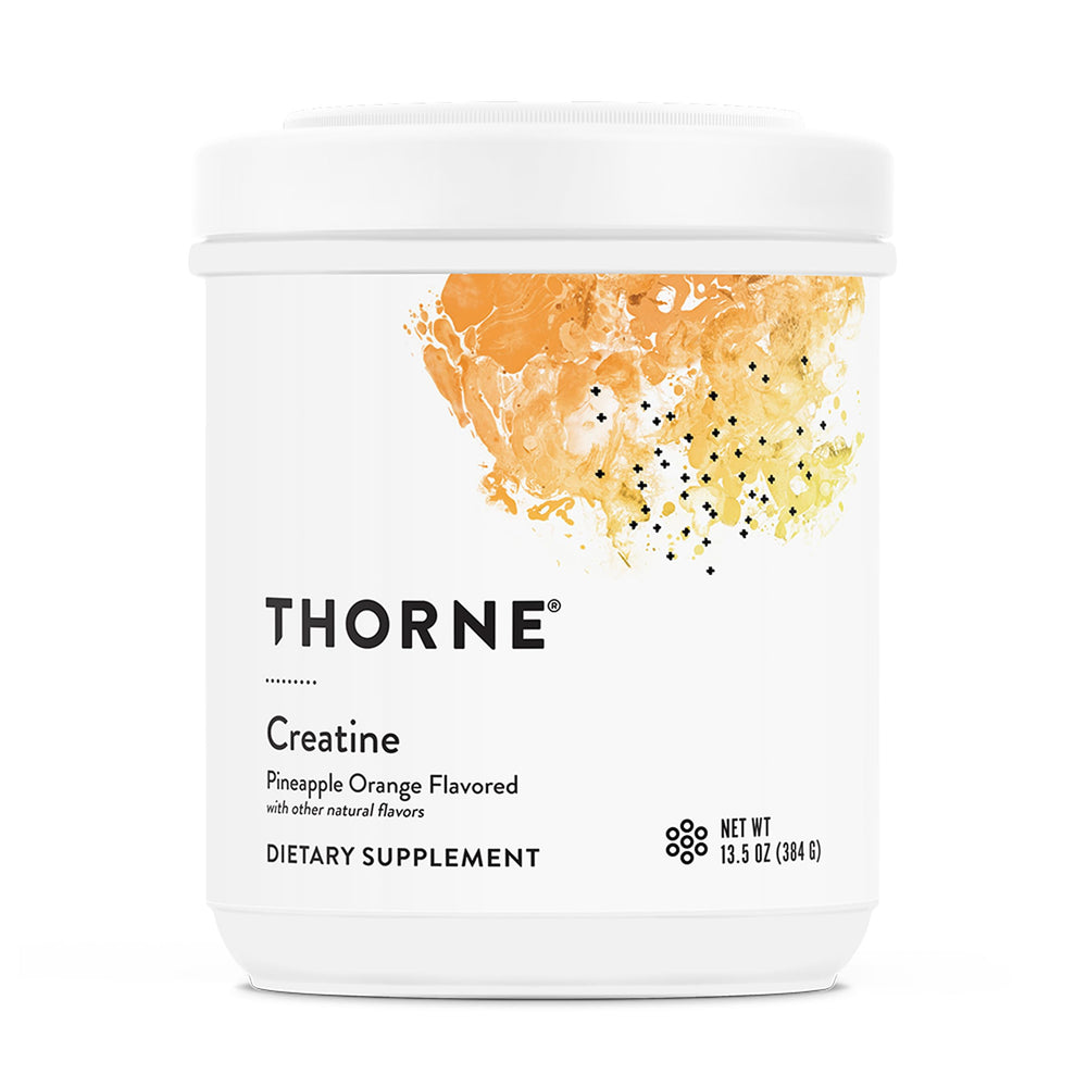 THORNE creatine frontal del envase mostrando el diseño y pureza