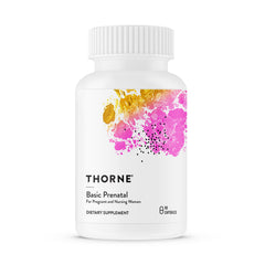 THORNE envase frontal Basic Prenatal mostrando presentación y beneficio de confianza