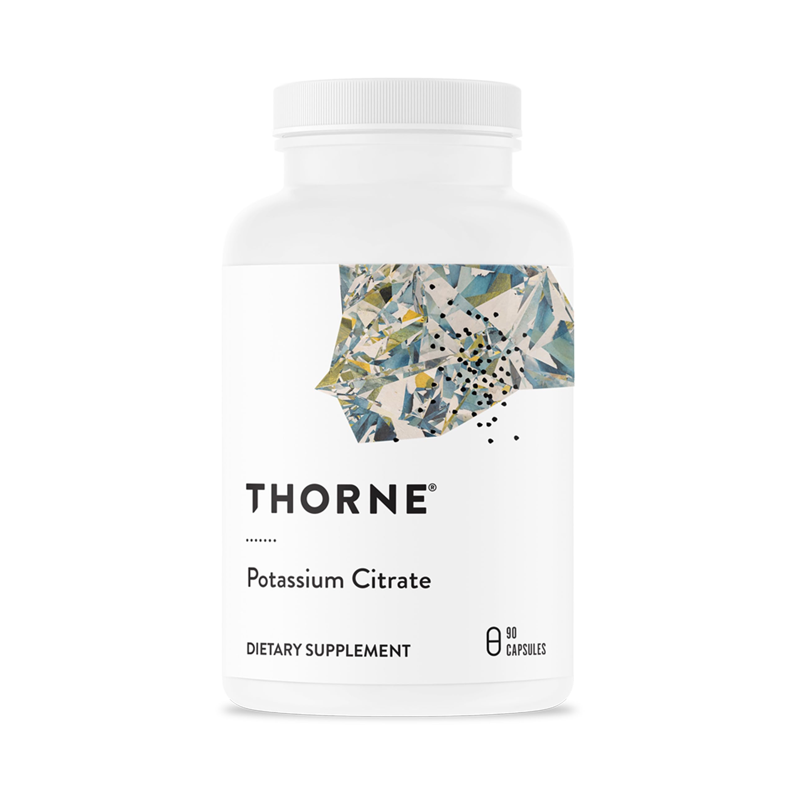 THORNE frasco delantero mostrando marca y cantidad, confianza y certificación