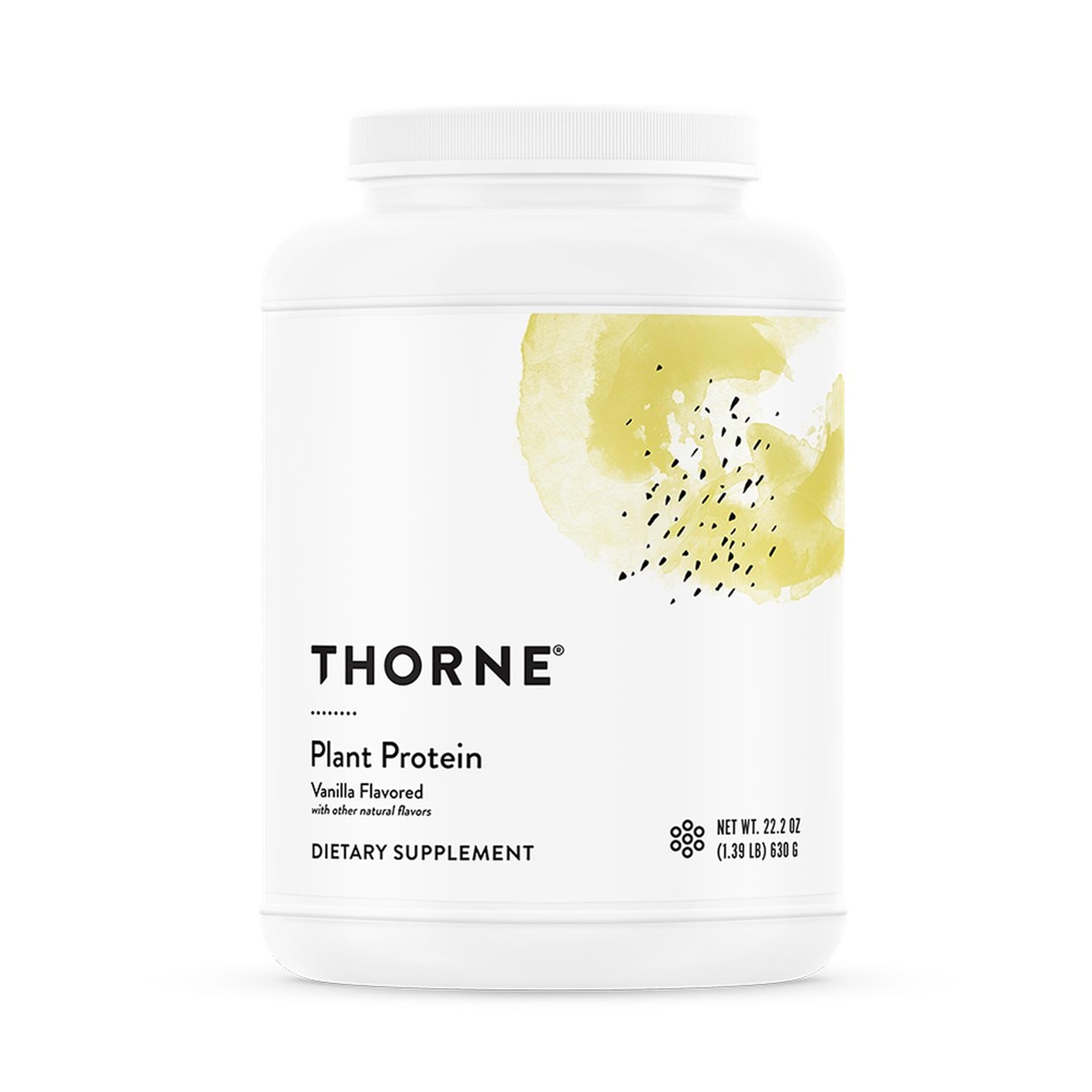THORNE frasco frontal mostrando sabor vainilla y diseño claro