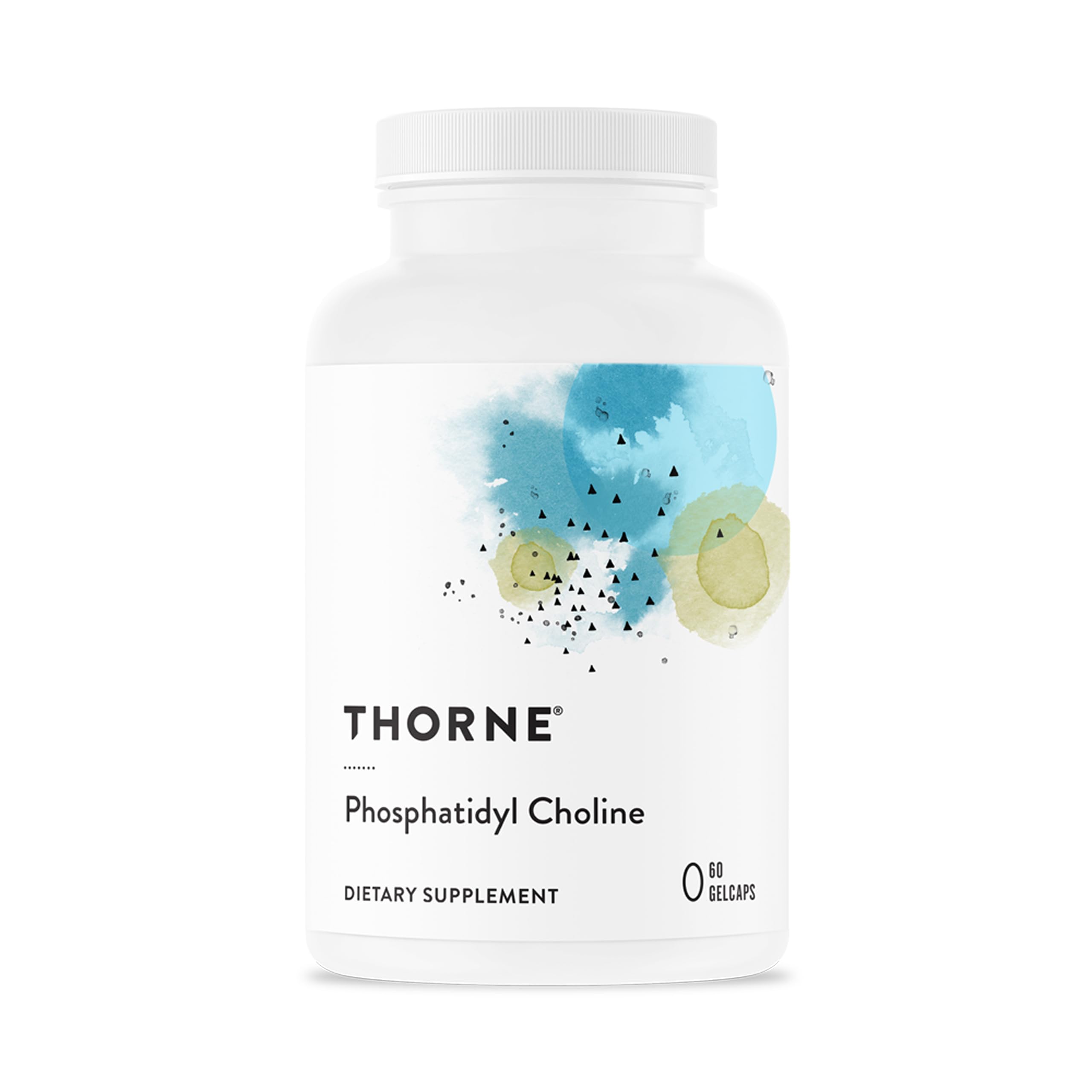 THORNE frontal del envase de Phosphatidyl Choline mostrando marca y formato, beneficio de confianza