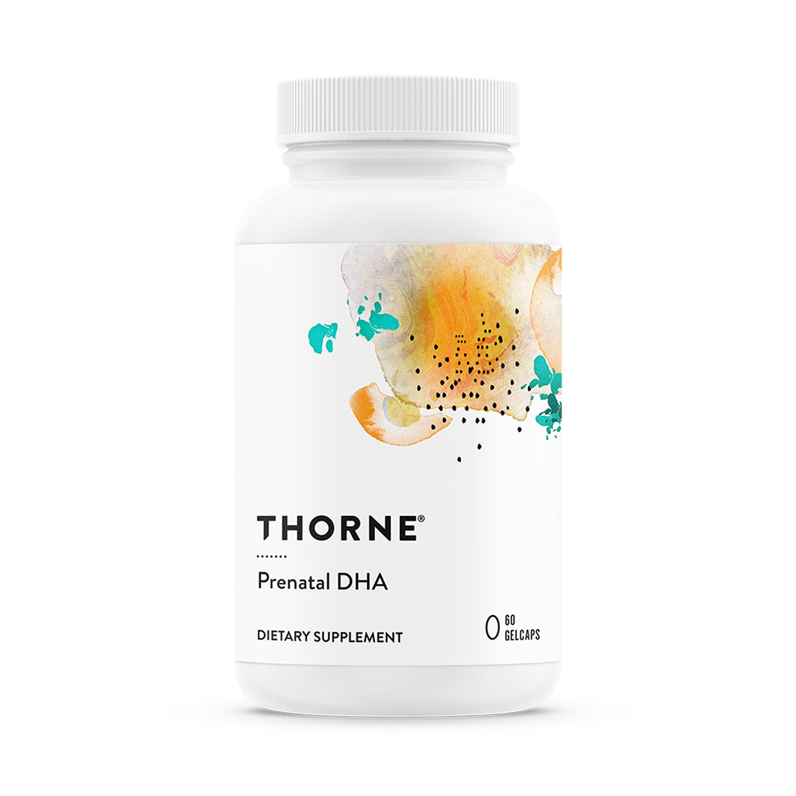THORNE envase frontal Prenatal DHA mostrando presentación y beneficios