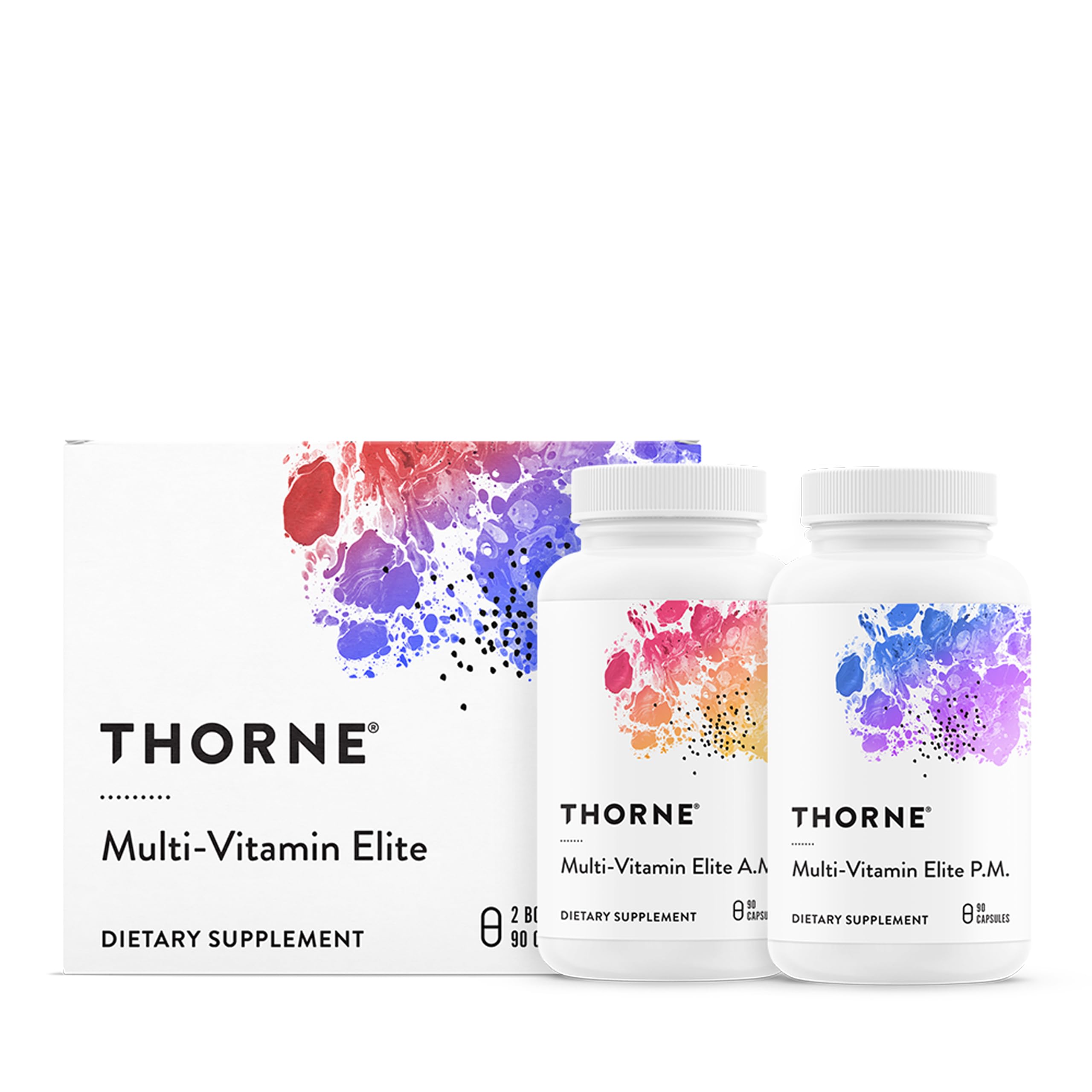 THORNE frasco frontal mostrando etiqueta y cantidad, aporta confianza