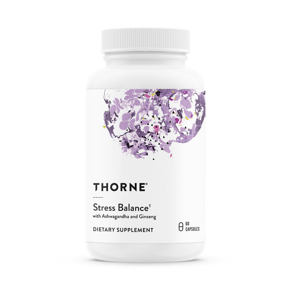 THORNE frasco frontal mostrando la etiqueta y beneficios clave