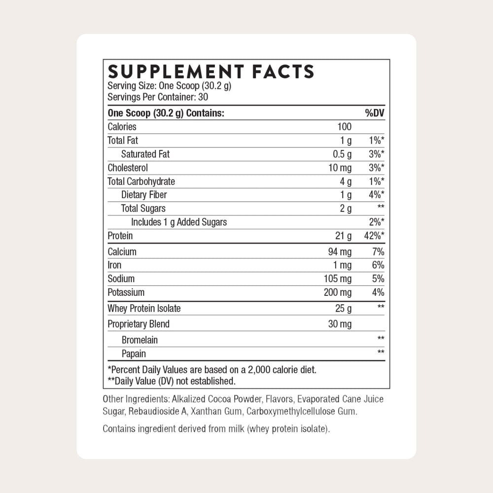 Textura del polvo THORNE Whey Protein Isolate en primer plano, fácil de disolver y mezclar