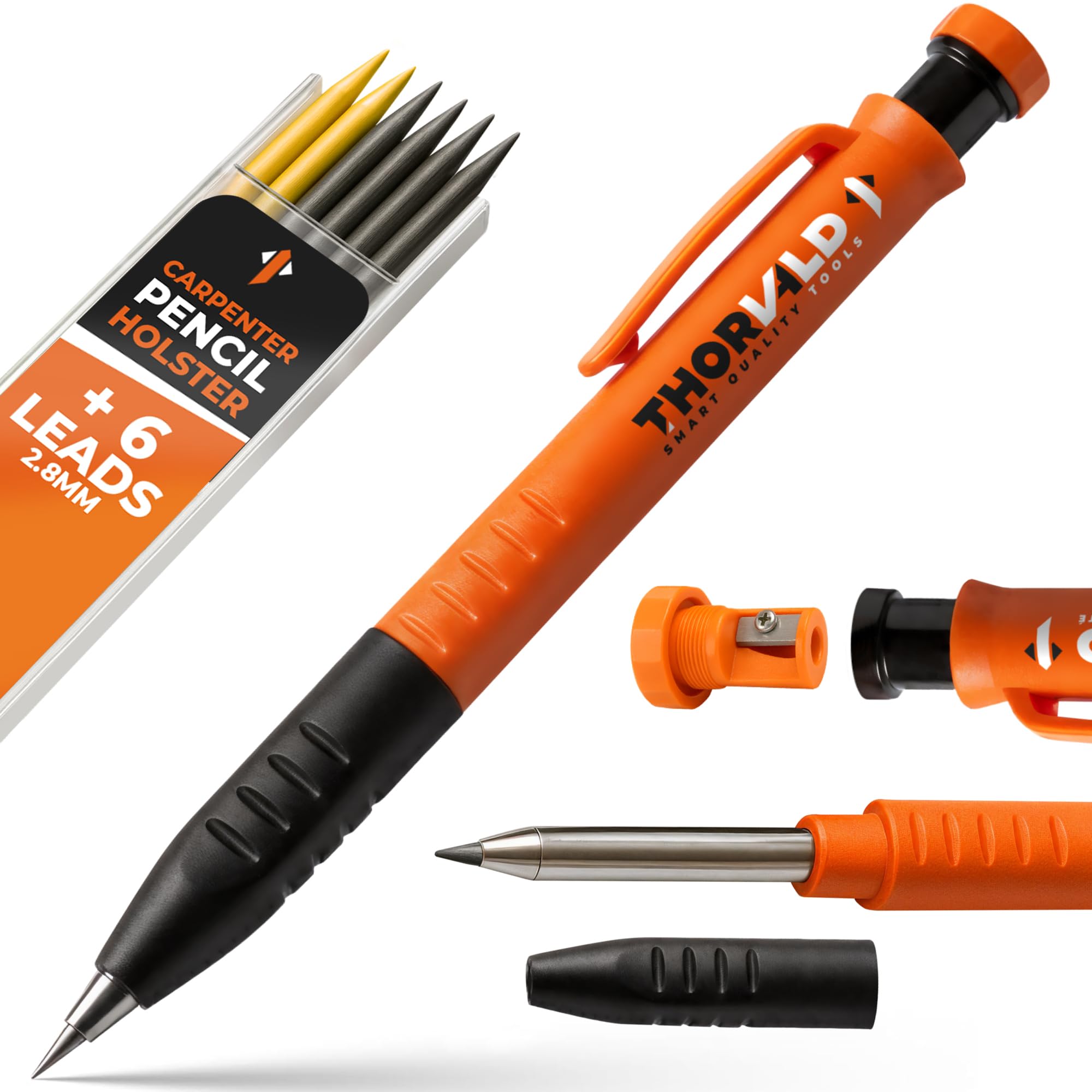 THORVALD lápiz carpintero frontal naranja, fácil de encontrar en obra