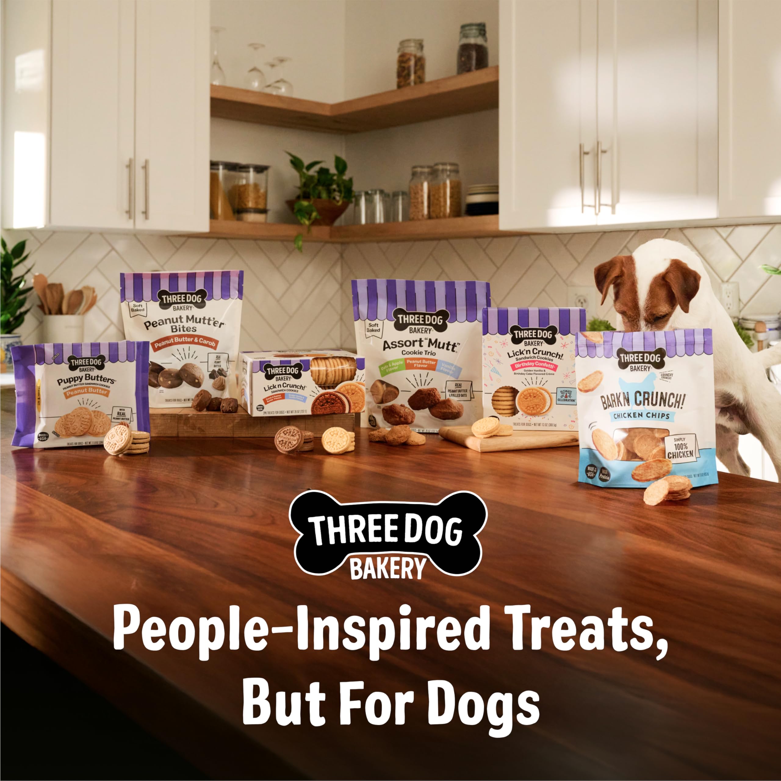Three Dog Bakery etiqueta de ingredientes clara que transmite confianza en calidad
