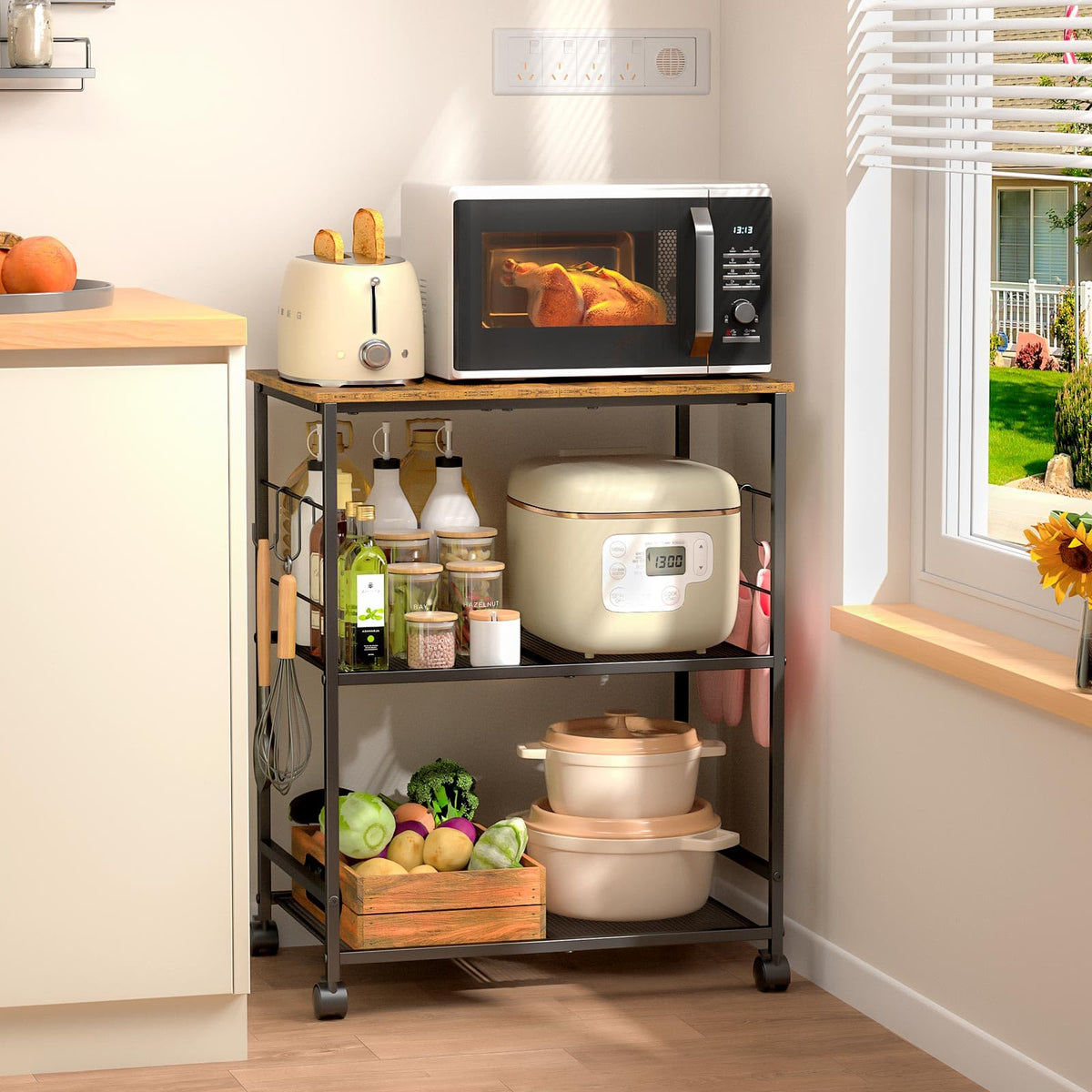 ThreeHio front view showing full cart and organized microwave benefit easy access