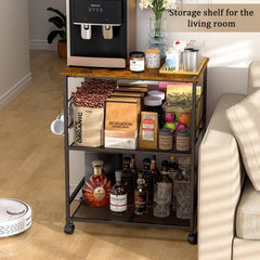 ThreeHio cart in kitchen with microwave and coffee maker for space-saving organization