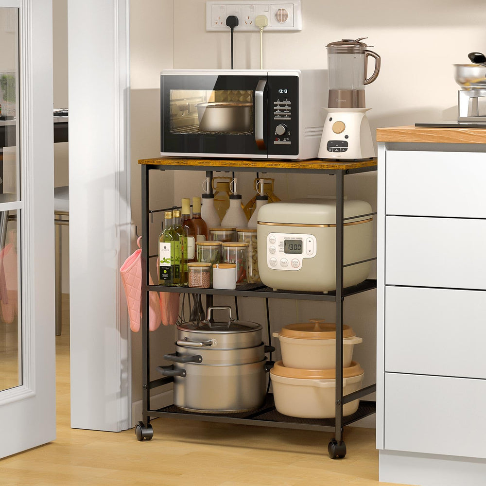 ThreeHio top shelf close-up highlighting sturdy MDF surface for appliance stability