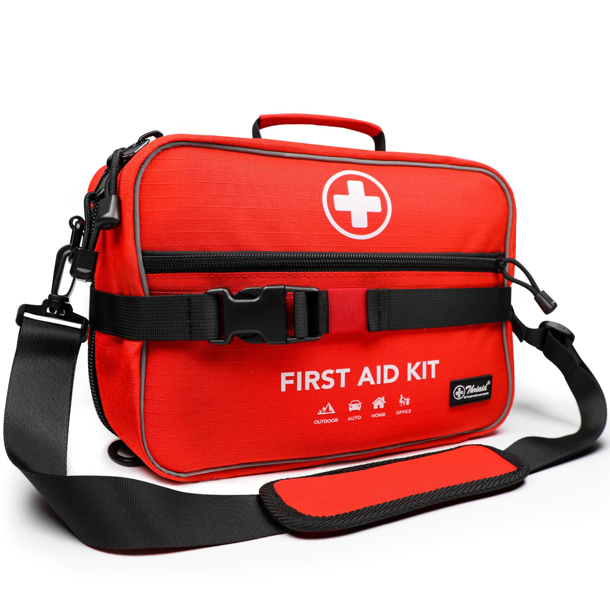 THRIAID estuche frontal rojo visible y fácil de encontrar