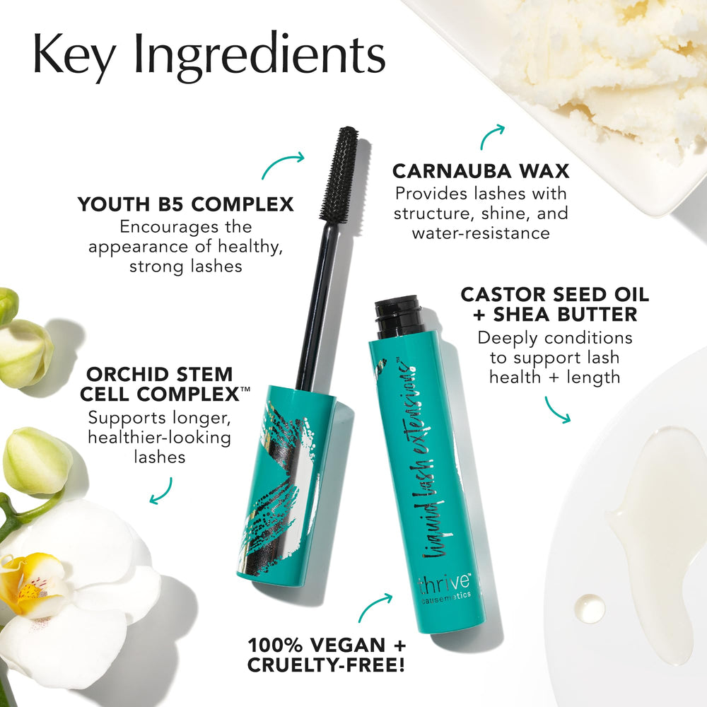 Thrive Causemetics etiqueta con ingredientes nutritivos y beneficios acondicionantes