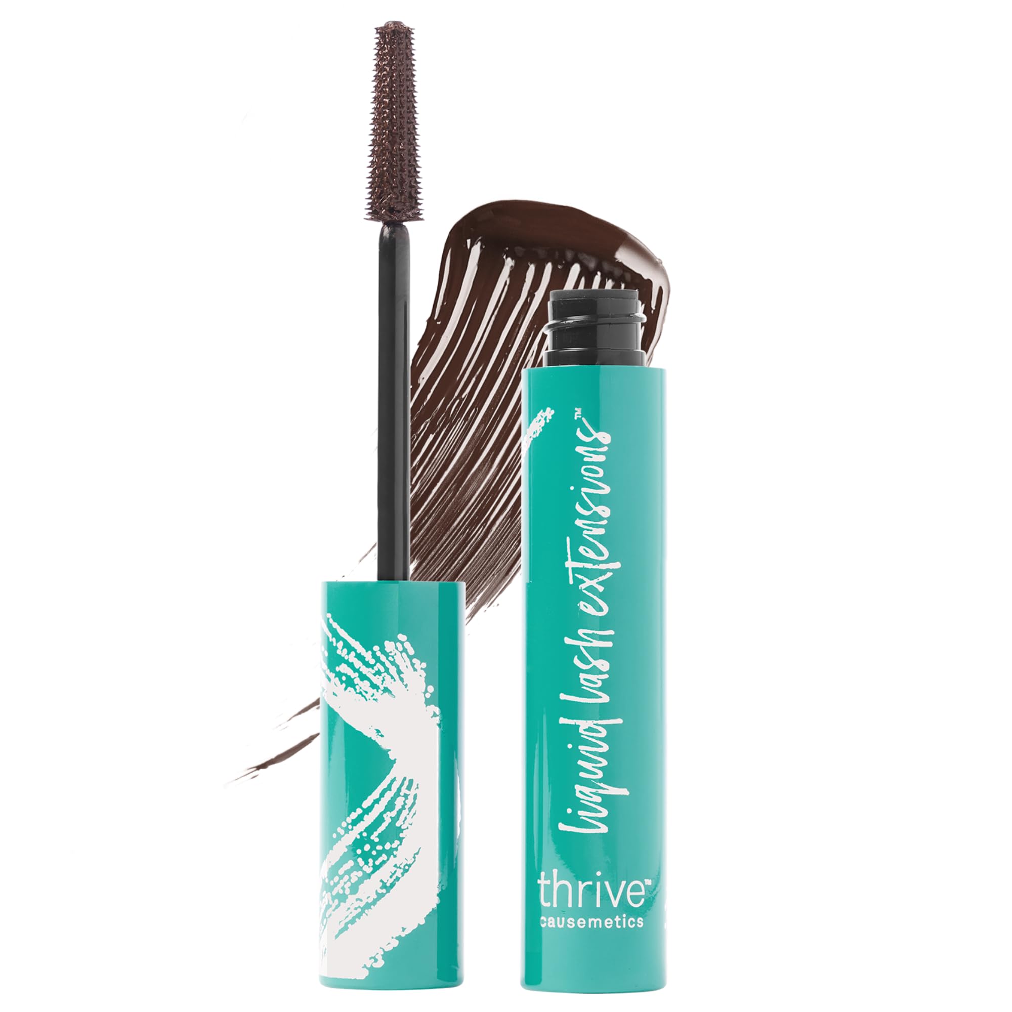 Thrive Causemetics frasco frontal mostrando tono brown black y beneficio definitorio