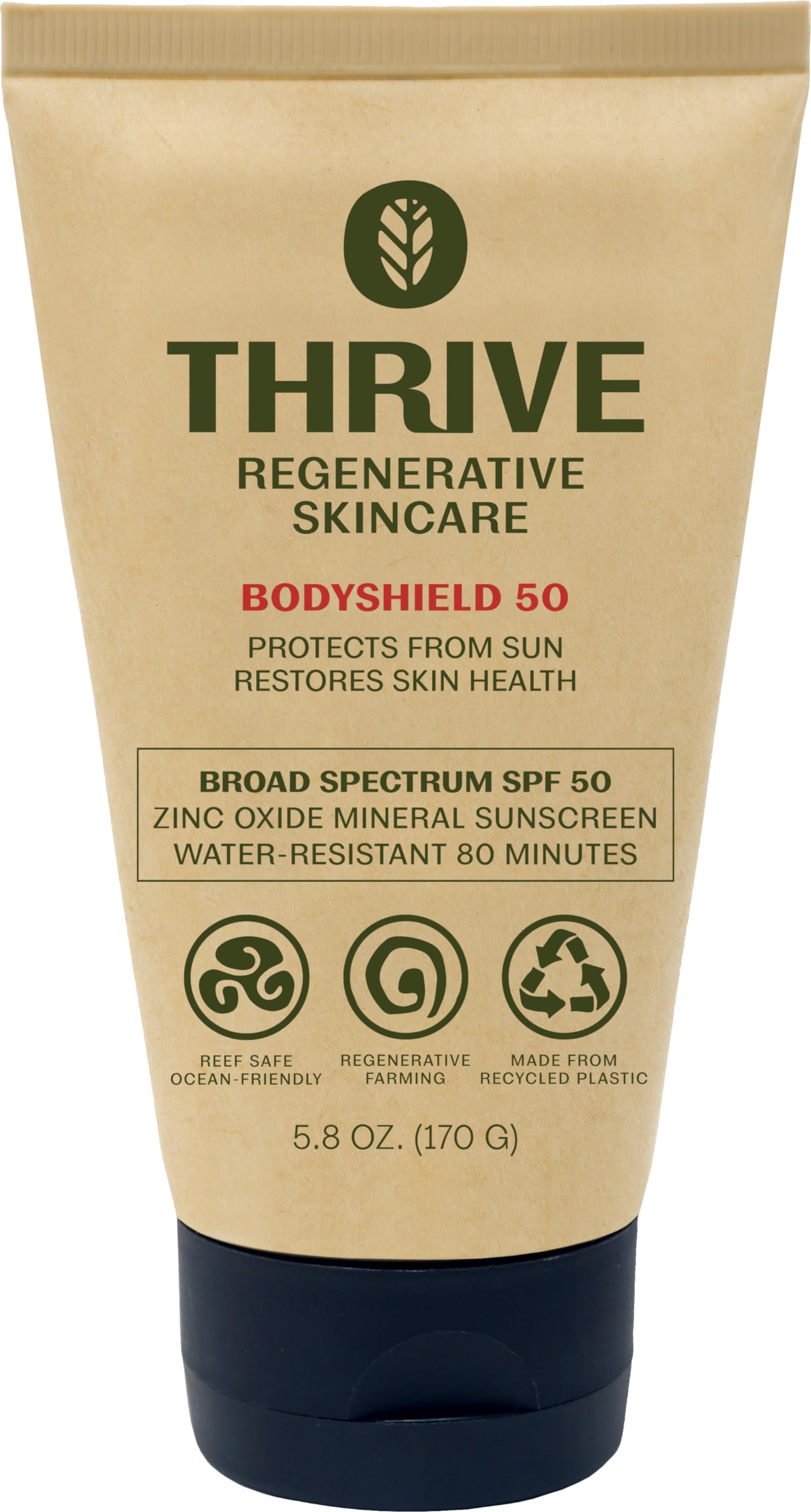 Thrive Natural Care frente del tubo mostrando diseño y tamaño práctico