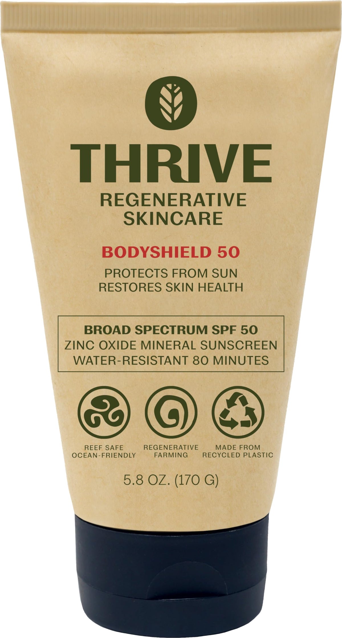 Thrive Natural Care frente del tubo mostrando diseño y tamaño práctico
