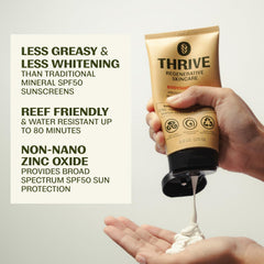 Textura de crema Thrive Natural Care cercana, absorción rápida visible