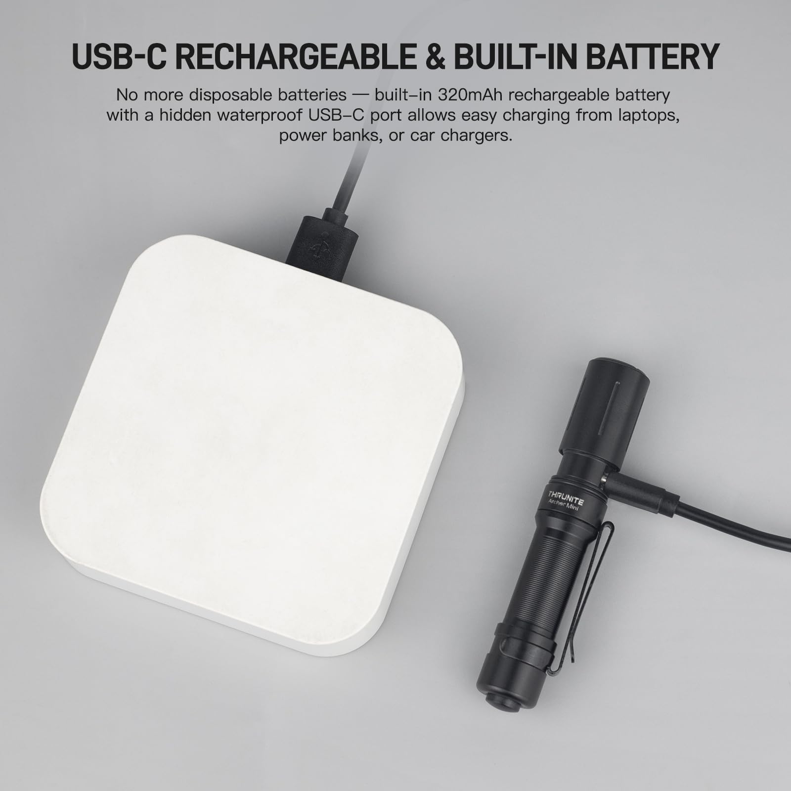 ThruNite Archer Mini puerto USB-C oculto para recarga rápida y segura