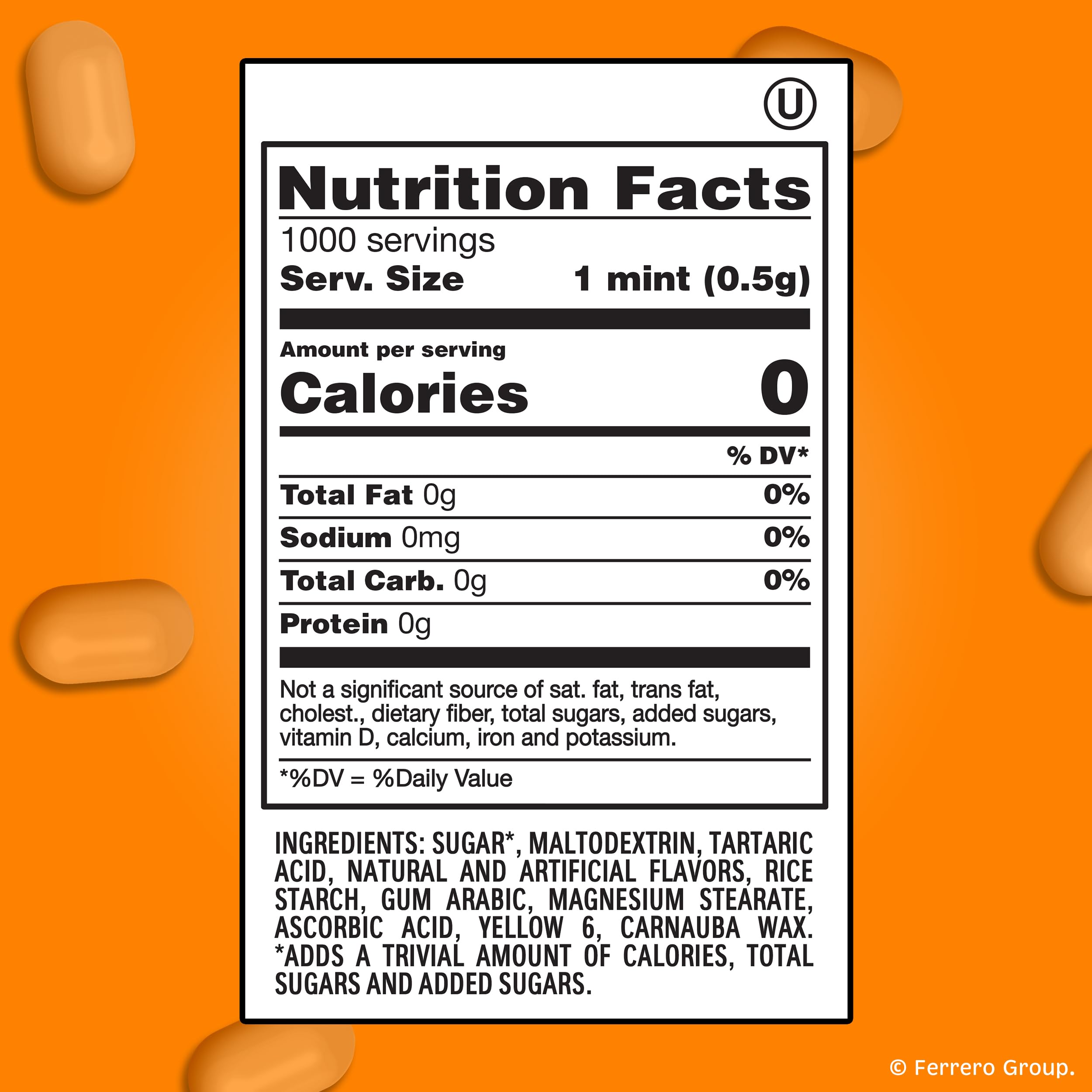 Tic Tac primer plano de caramelo naranja revela textura y atractivo visual para compartir