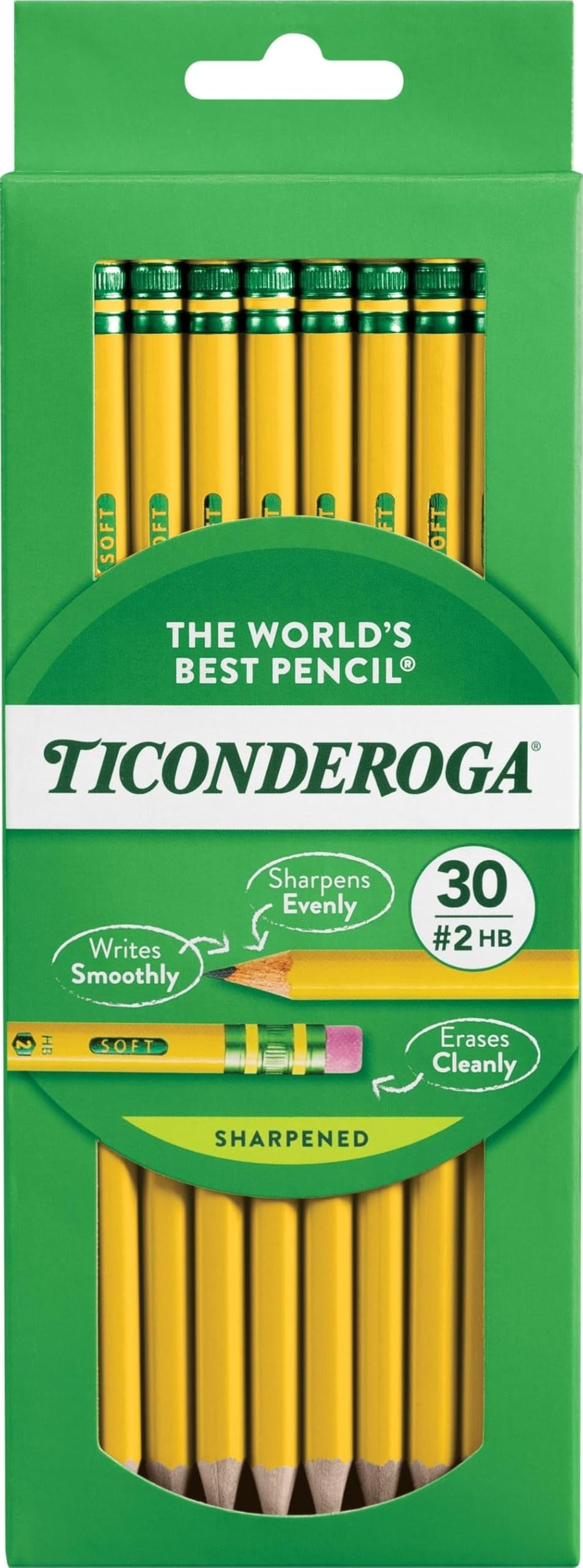 Ticonderoga frente del paquete mostrando 180 lápices listos