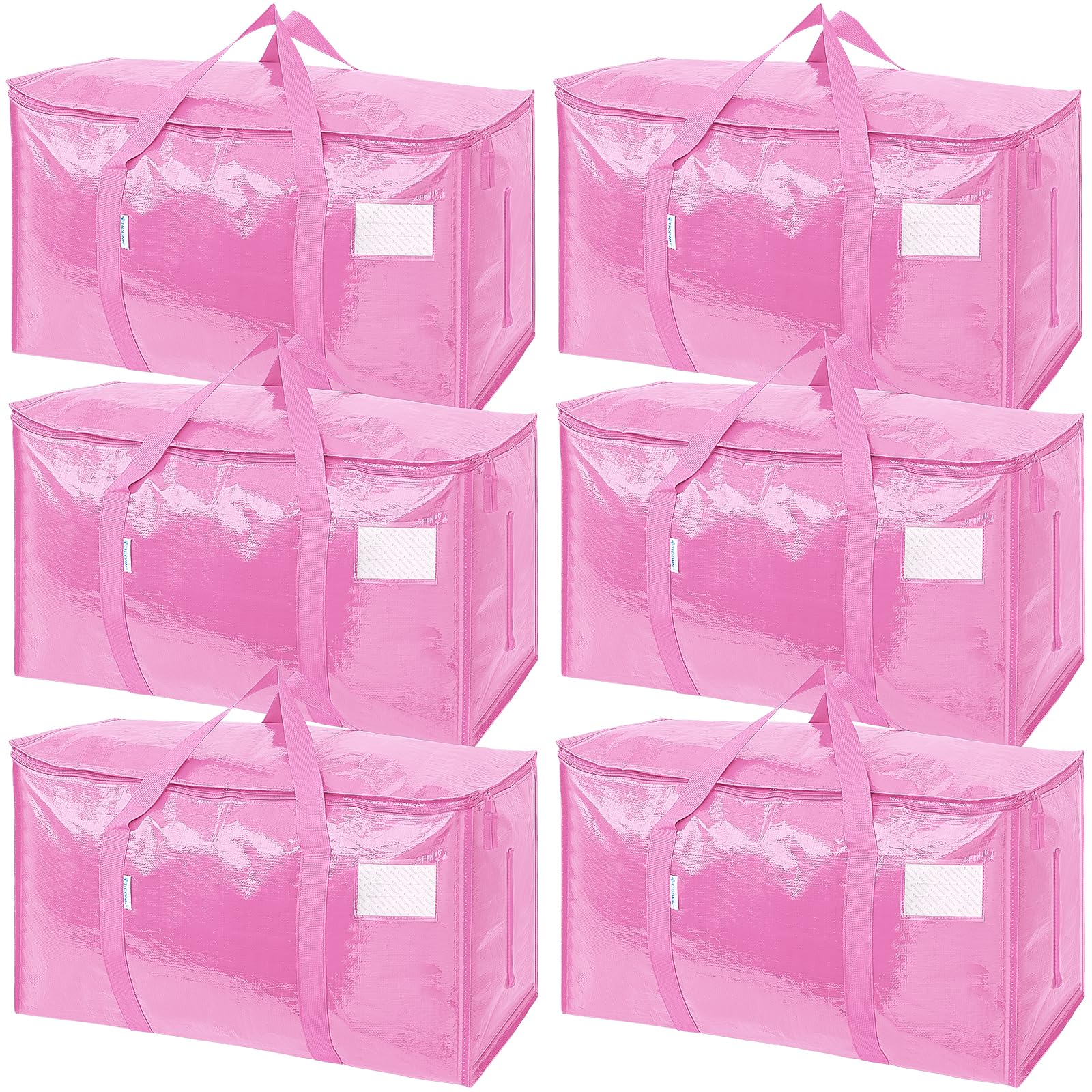 TICONN paquete de seis bolsas extra grandes rosa mostrando frontal y diseño útil