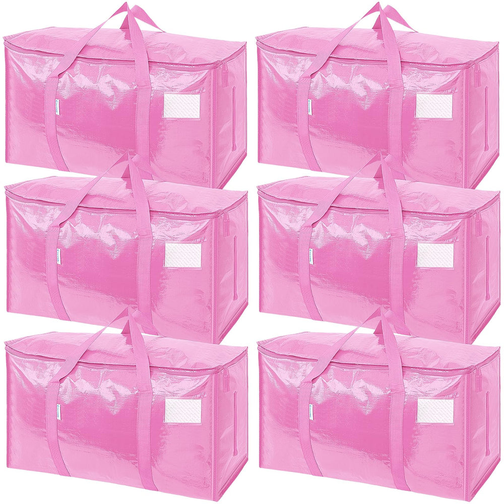 TICONN paquete de seis bolsas extra grandes rosa mostrando frontal y diseño útil