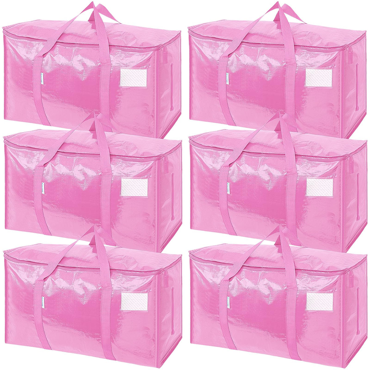 TICONN paquete de seis bolsas extra grandes rosa mostrando frontal y diseño útil