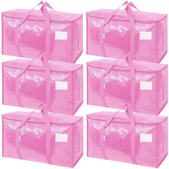 TICONN paquete de seis bolsas extra grandes rosa mostrando frontal y diseño útil