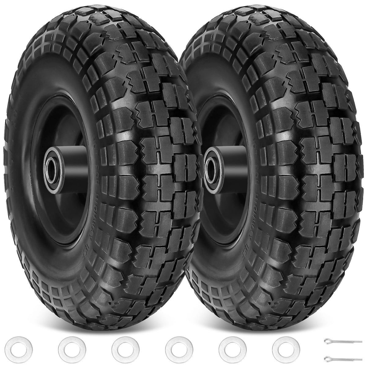 TICONN front view of two 10-inch solid wheels showing durable design and load capacity