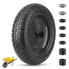 TICONN front view assembled wheel showing solid tire and steel rim, durable hauling